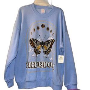 NWT Baby blue Butterfly Freedom Sweatshirt Size L 11-13 Juniors moon phases